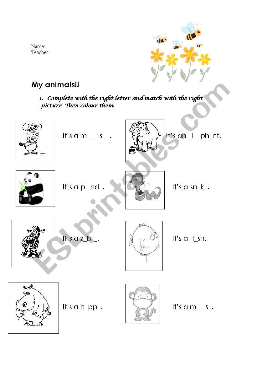 animals worksheet