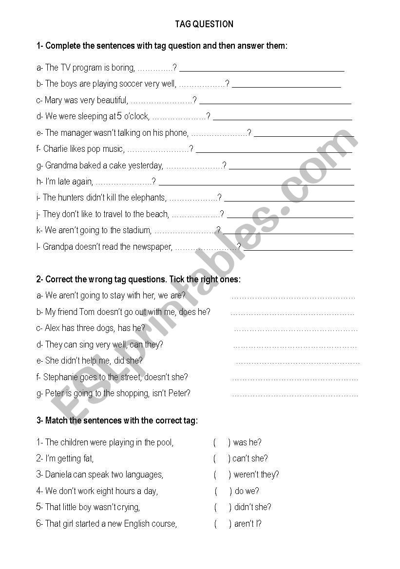Tag question worksheet