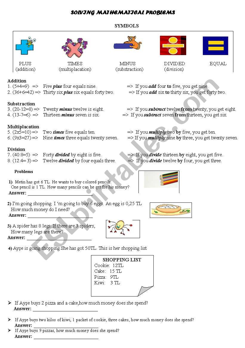 solving mathematical problems worksheet