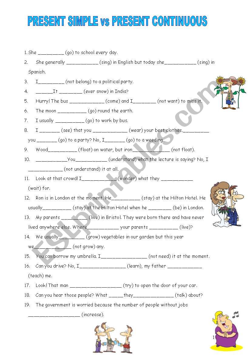 PRESENT SIMPLE vs CONTINUOUS worksheet