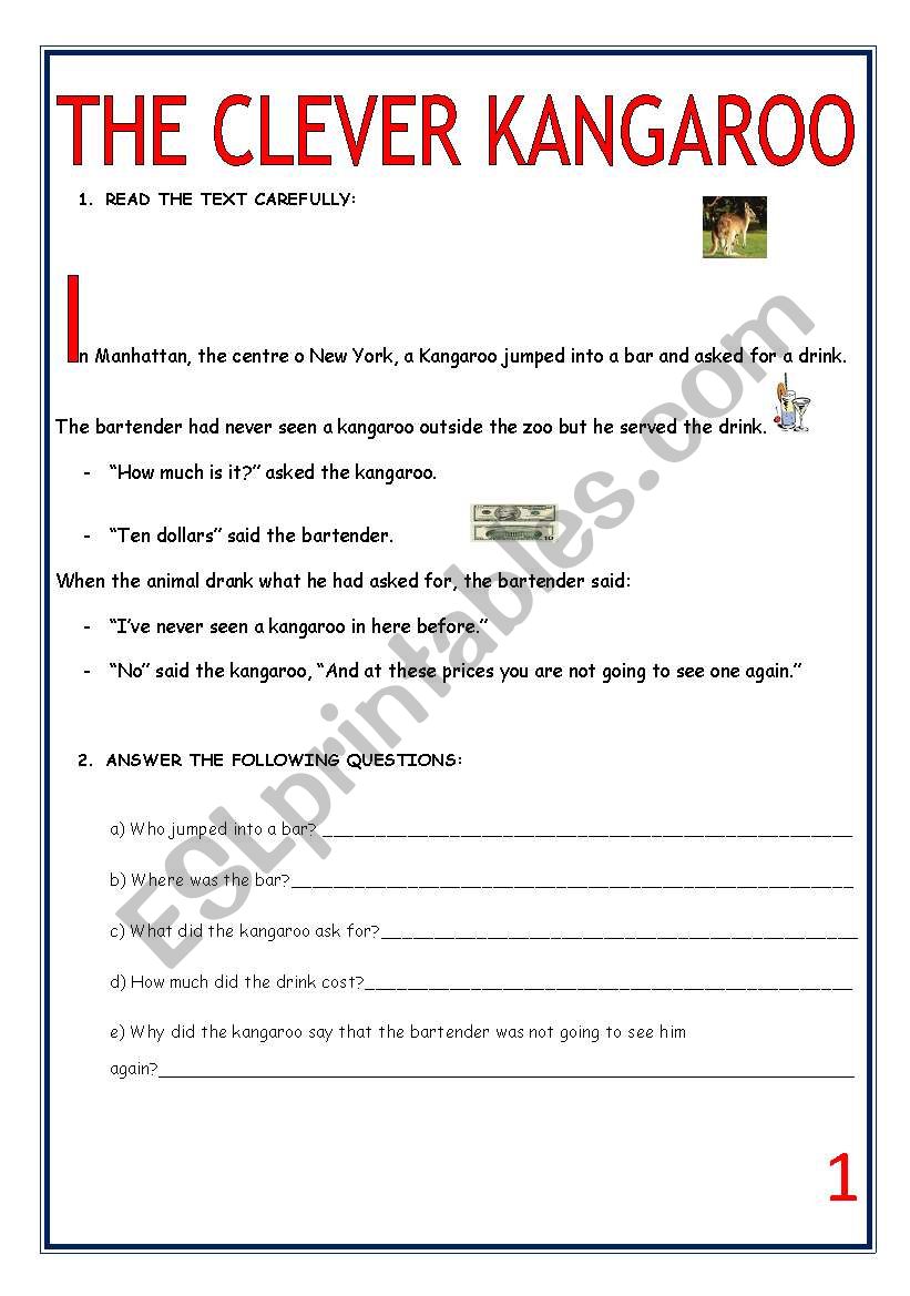 The Clever kangaroo worksheet