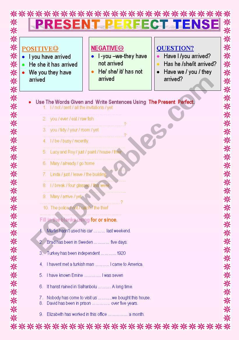 Perfect tense worksheet