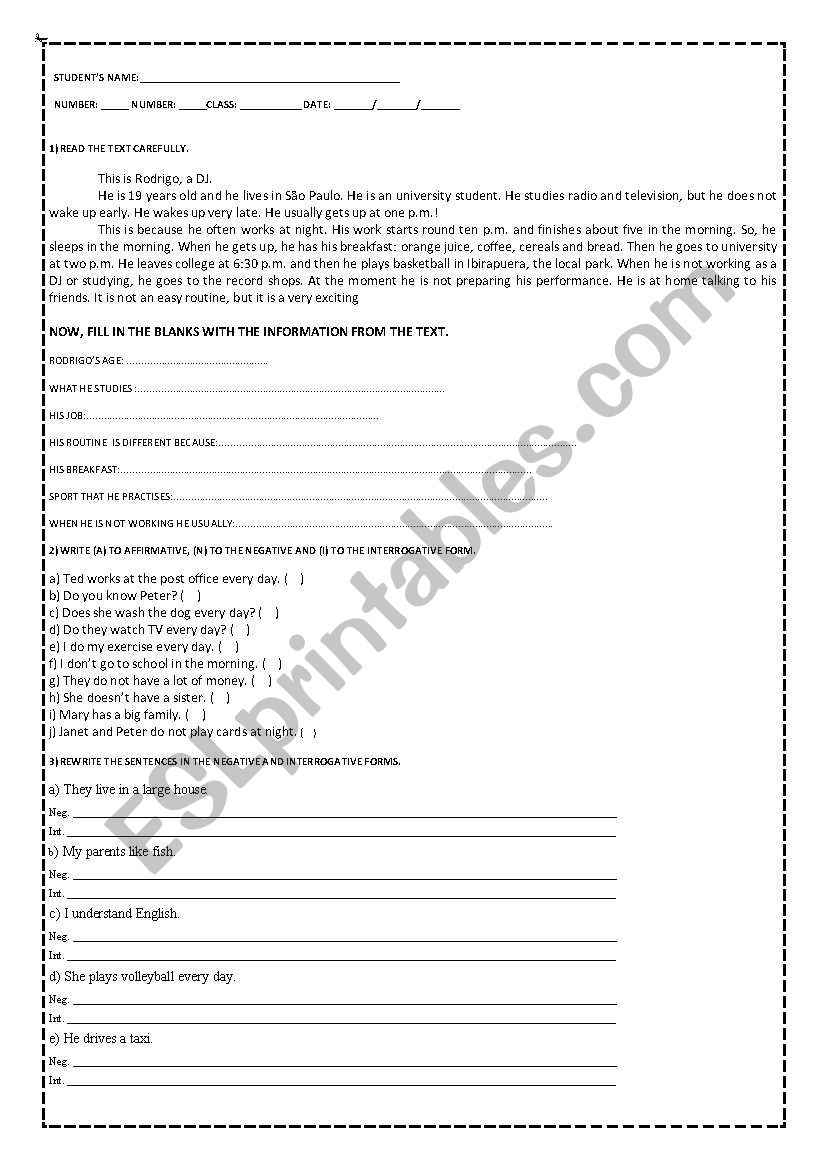 SIMPLE PRESENT worksheet