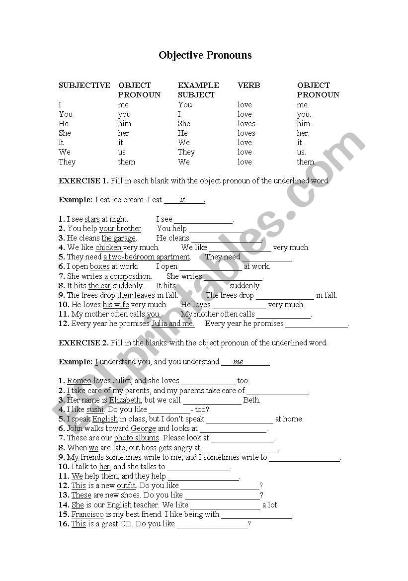 object pronouns worksheet