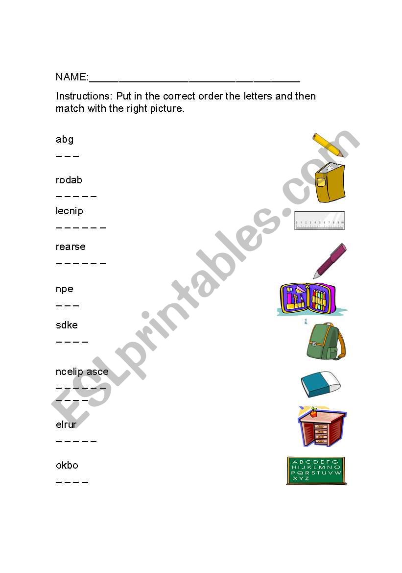 school items worksheet