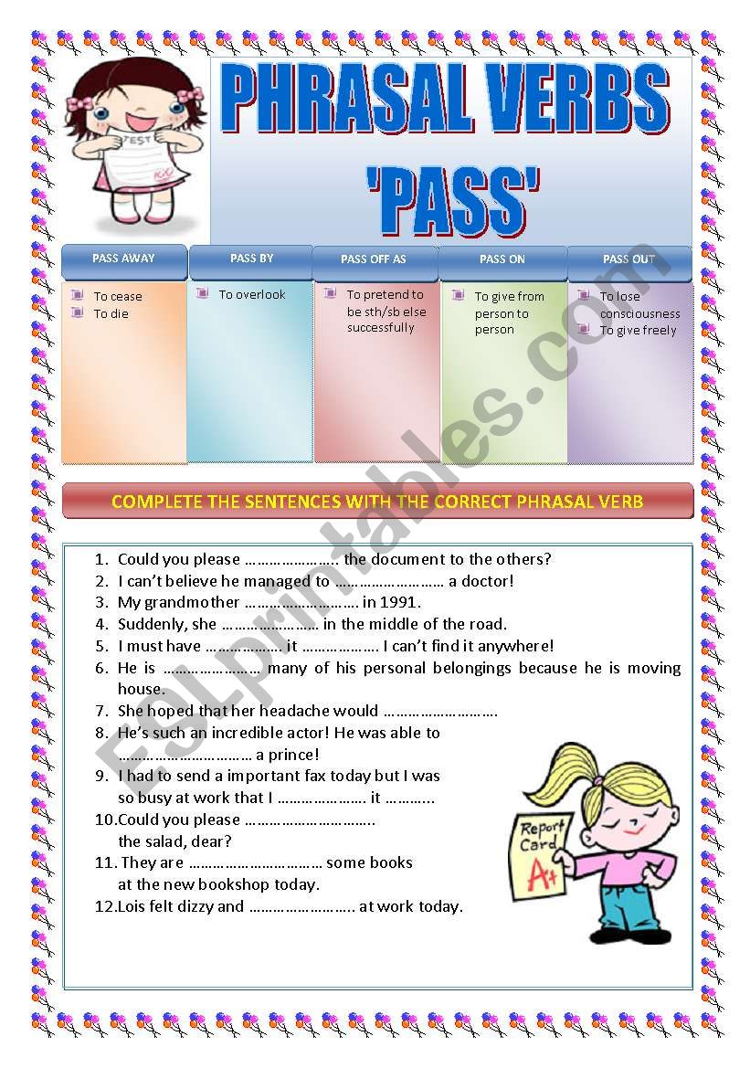 PHRASAL VERBS: PASS worksheet