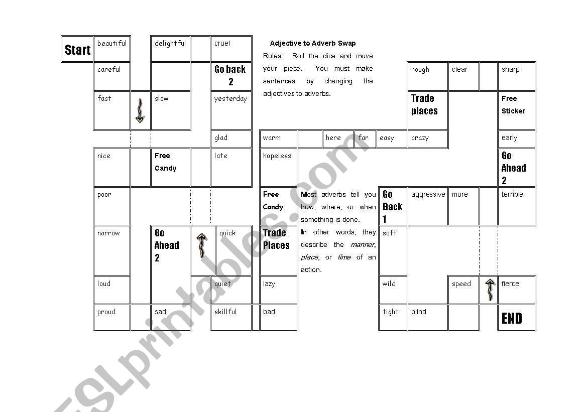 adverbs board game worksheet