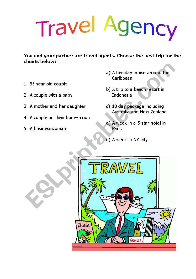 travel agency worksheet