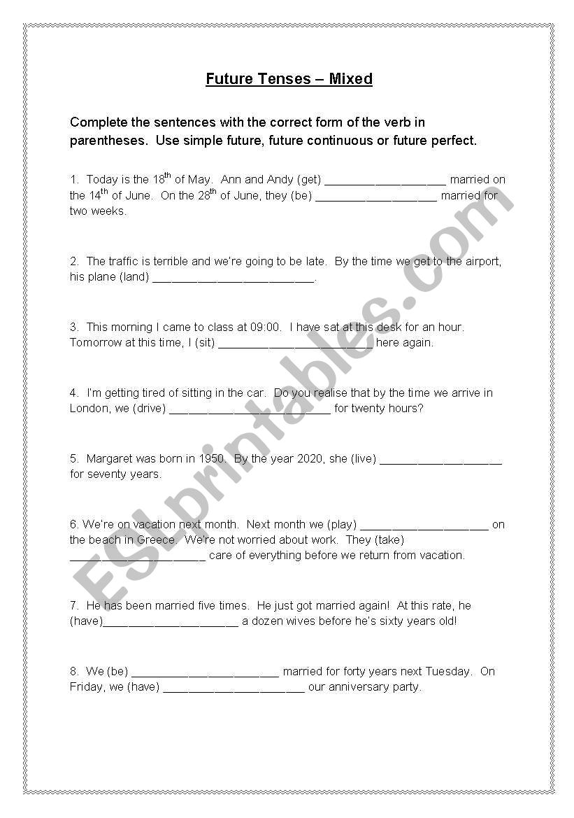 Future Tenses - Mixed worksheet