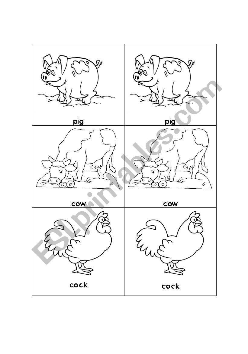 MEMORY GAME: farm animals worksheet