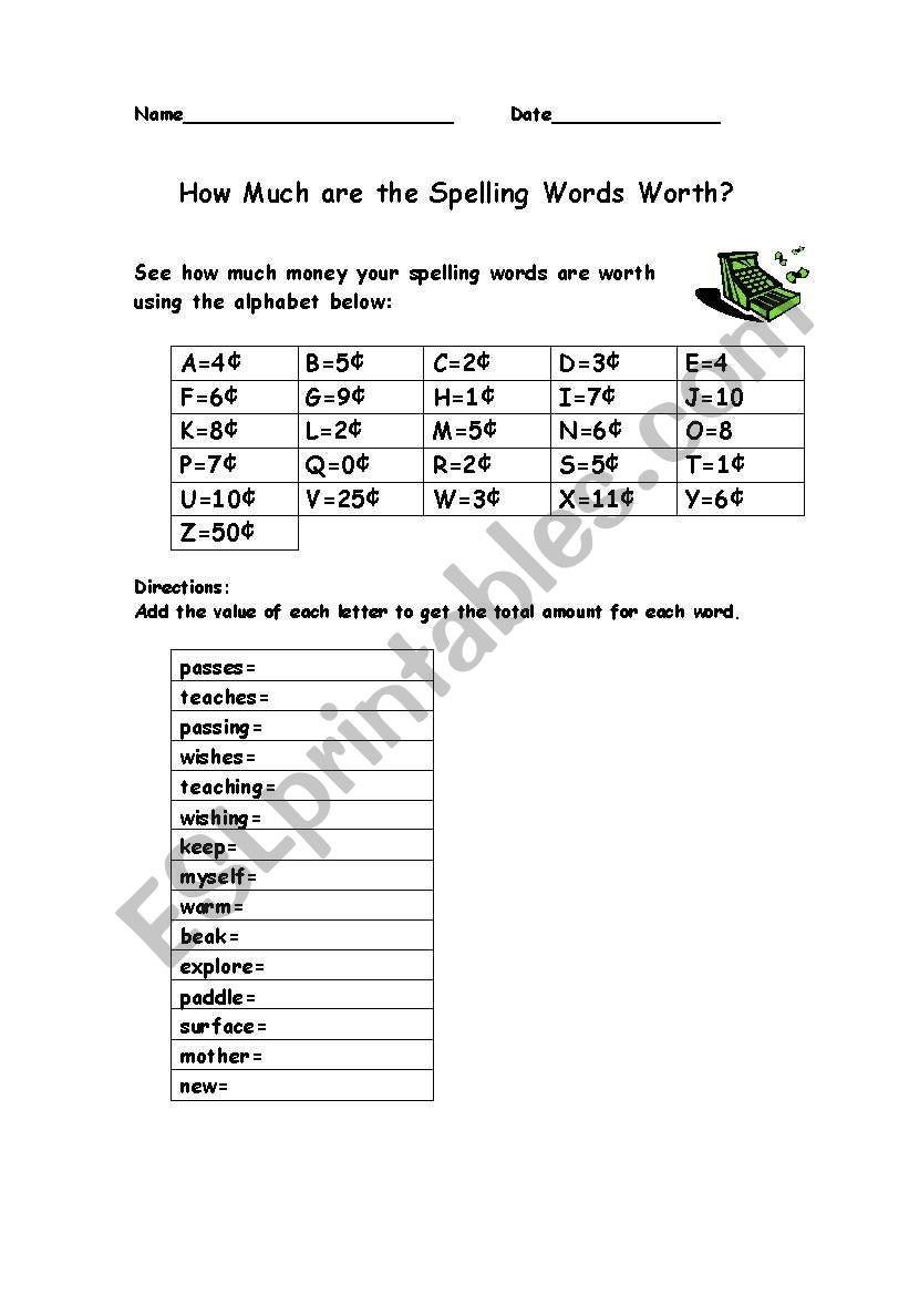 How Much Is the Word Worth? worksheet