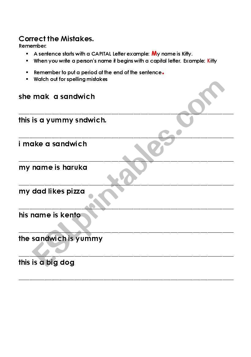 Sentence Structure worksheet