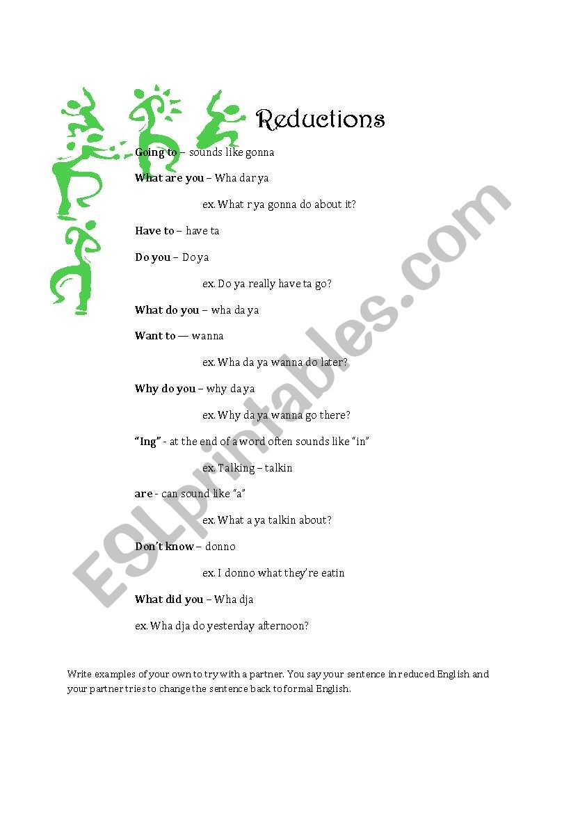 Reductions worksheet