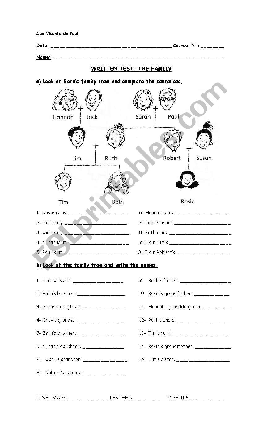 The family worksheet