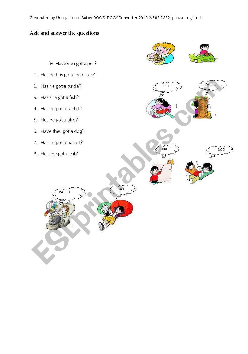 pets worksheet