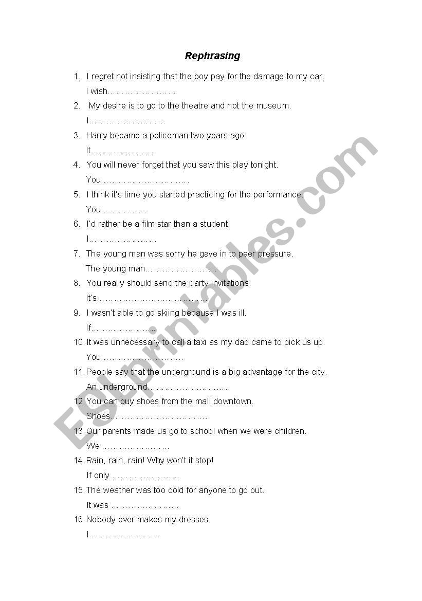 Rephrasings worksheet