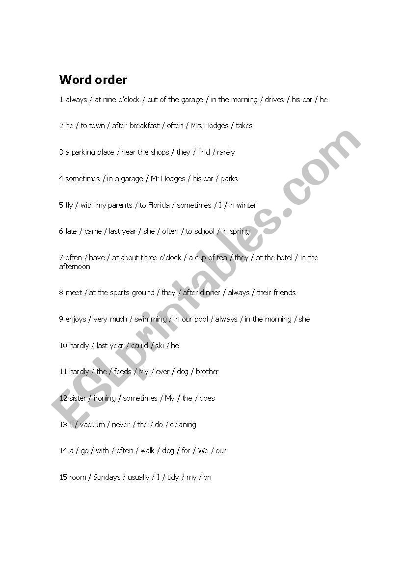 word order worksheet