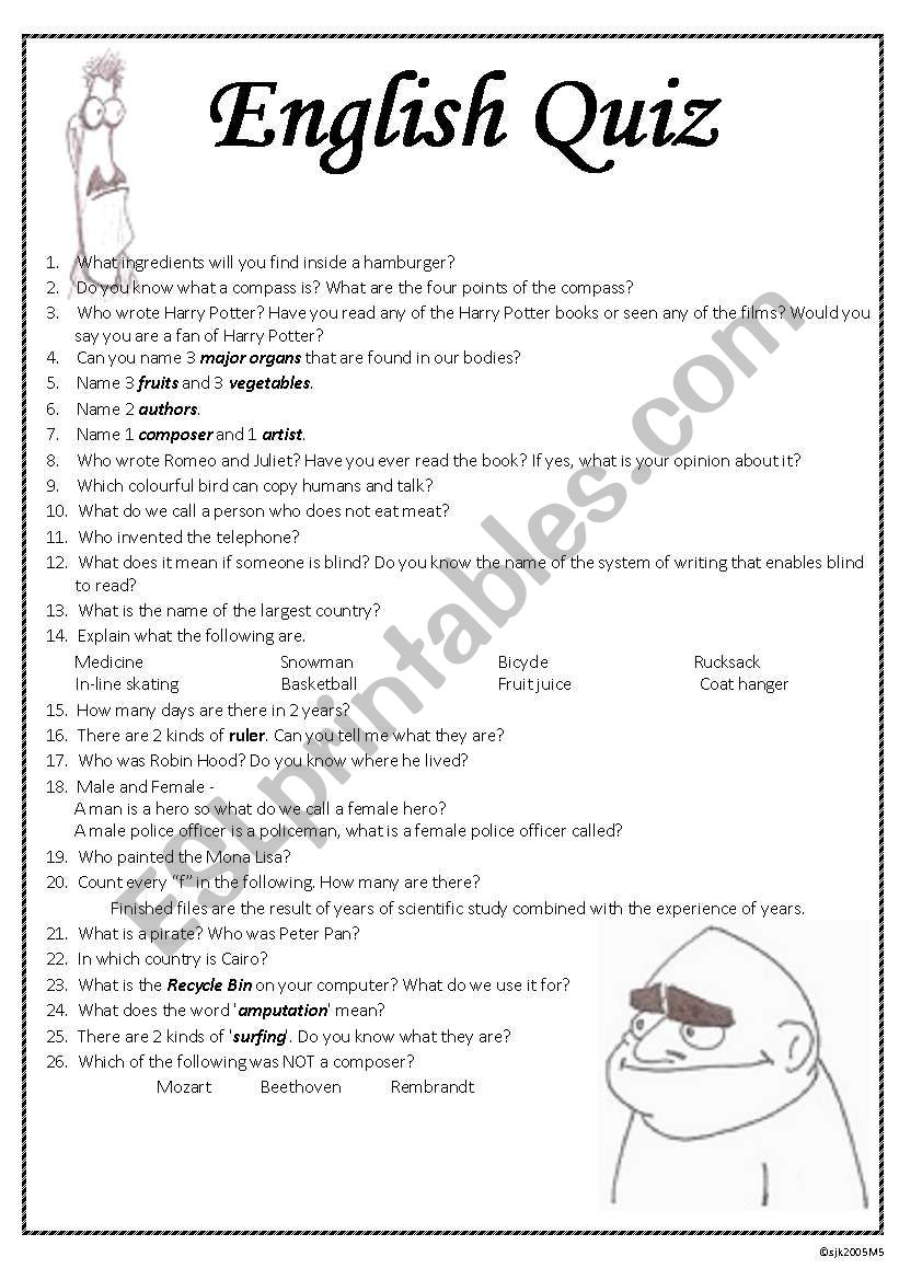 English Quiz worksheet