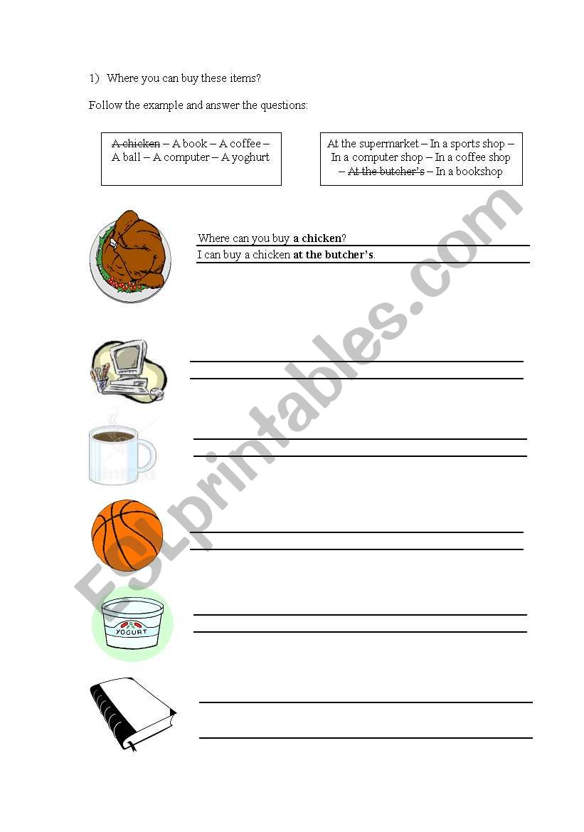 Shopping worksheet