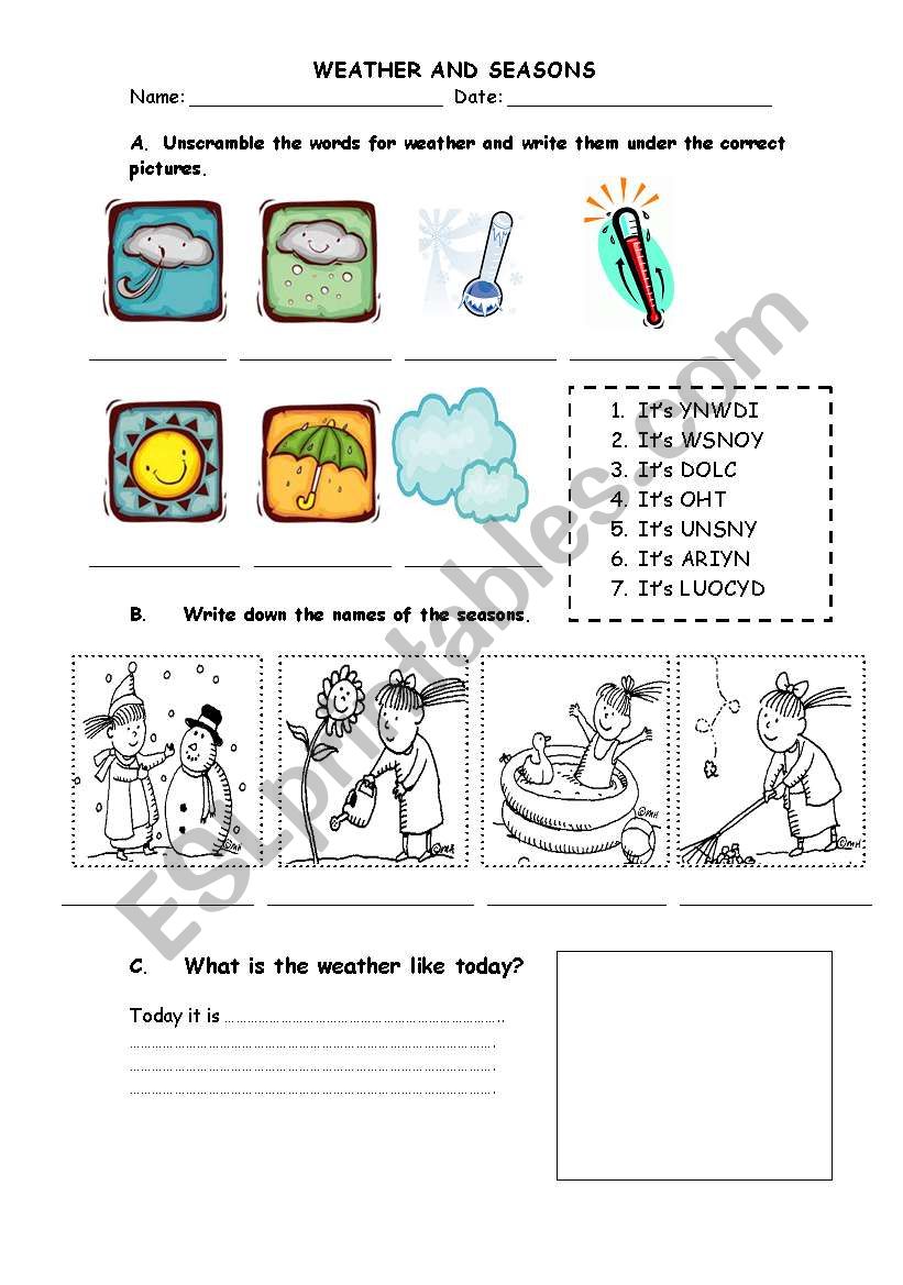 WEATHER AND SEASONS worksheet