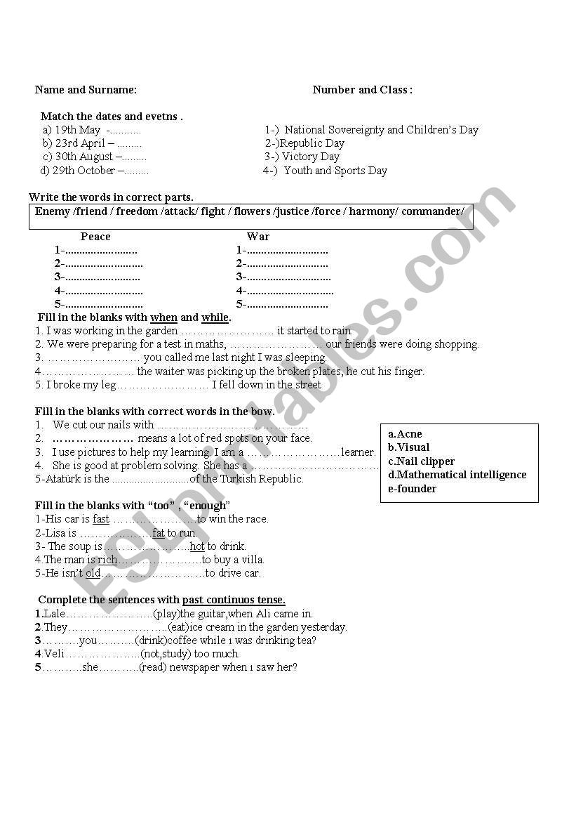 mixed exercises worksheet