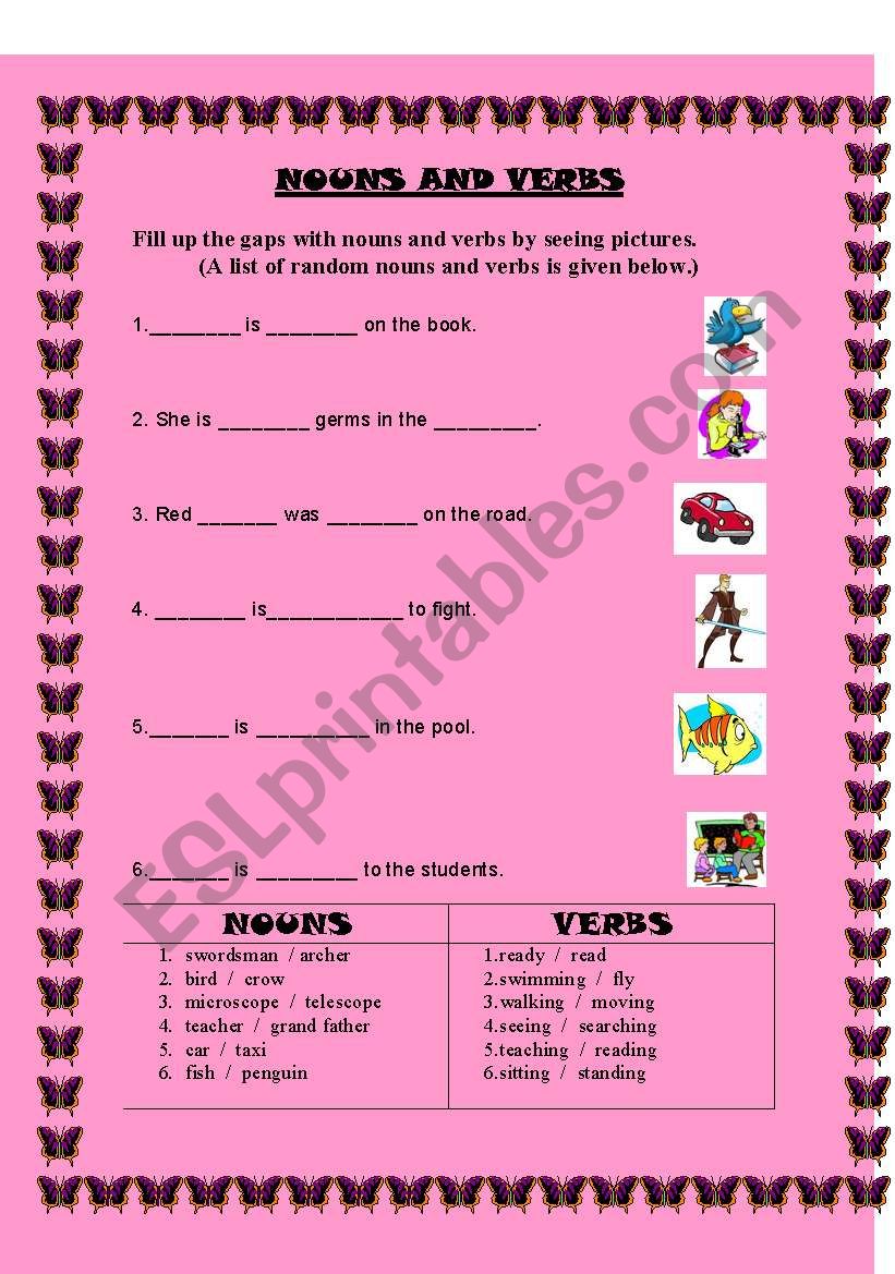 NOUNS AND VERBS worksheet