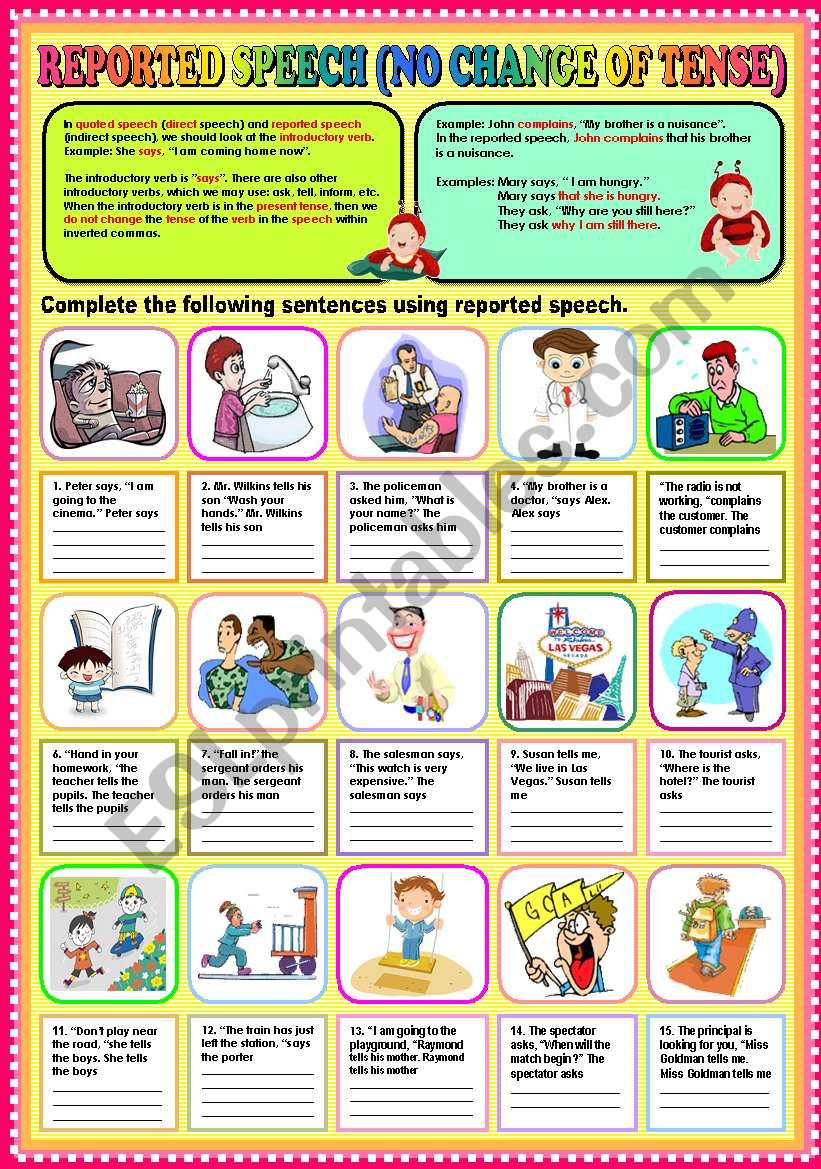 REPORTED SPEECH (NO CHANGE OF TENSE) PART 1 + KEY