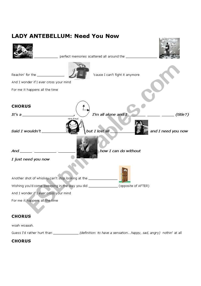 Lady Antebellum - Need You Now SONG worksheet