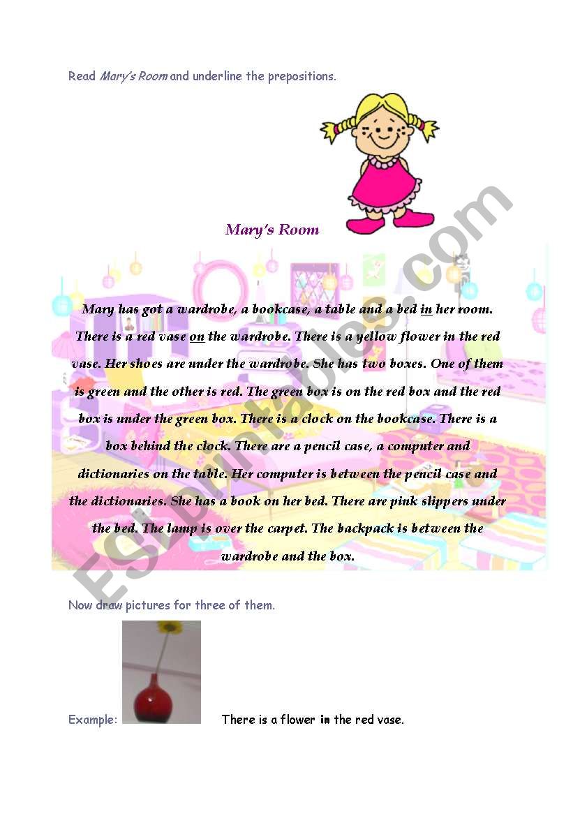 Marys Room- Preposition Exercise
