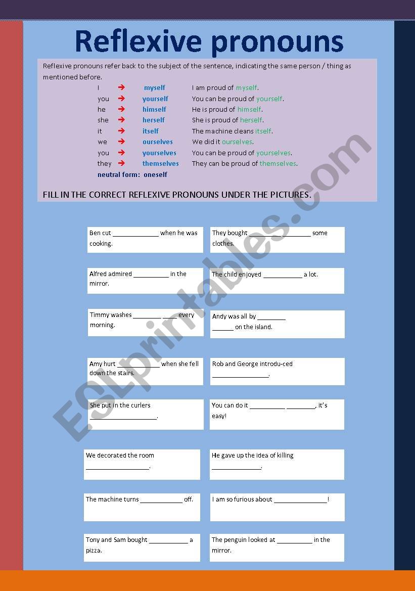 Reflexive pronouns worksheet