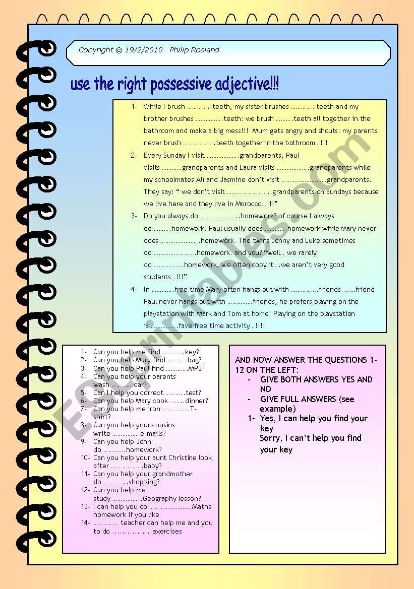 possessive adjectives worksheet