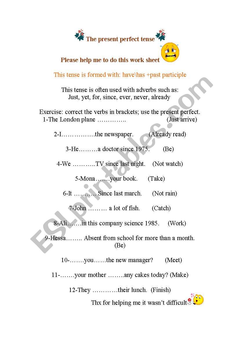 the present perfect tense worksheet