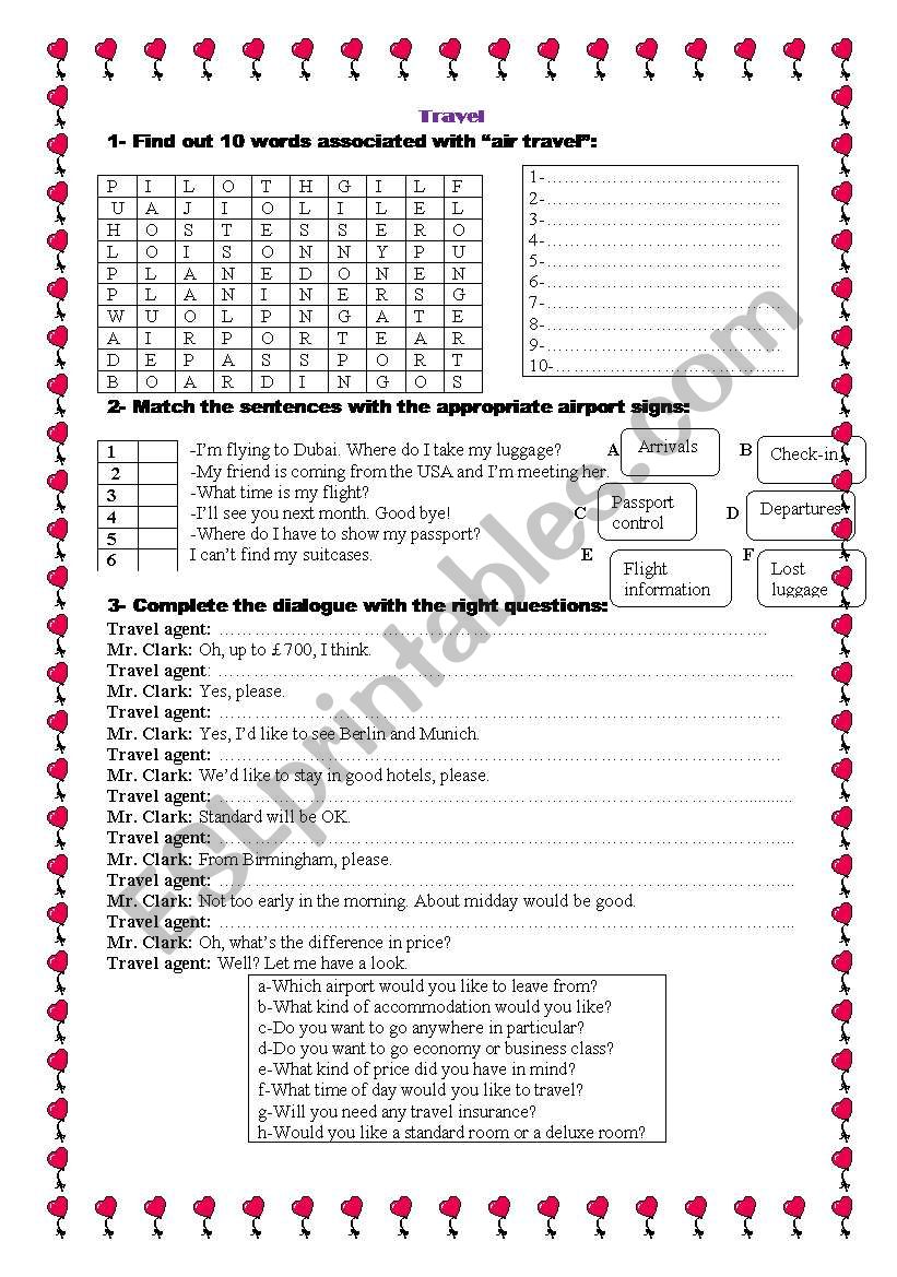 Travel worksheet