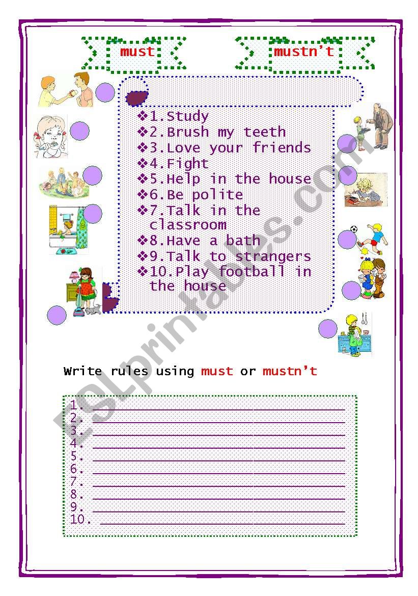 must-mustnt worksheet