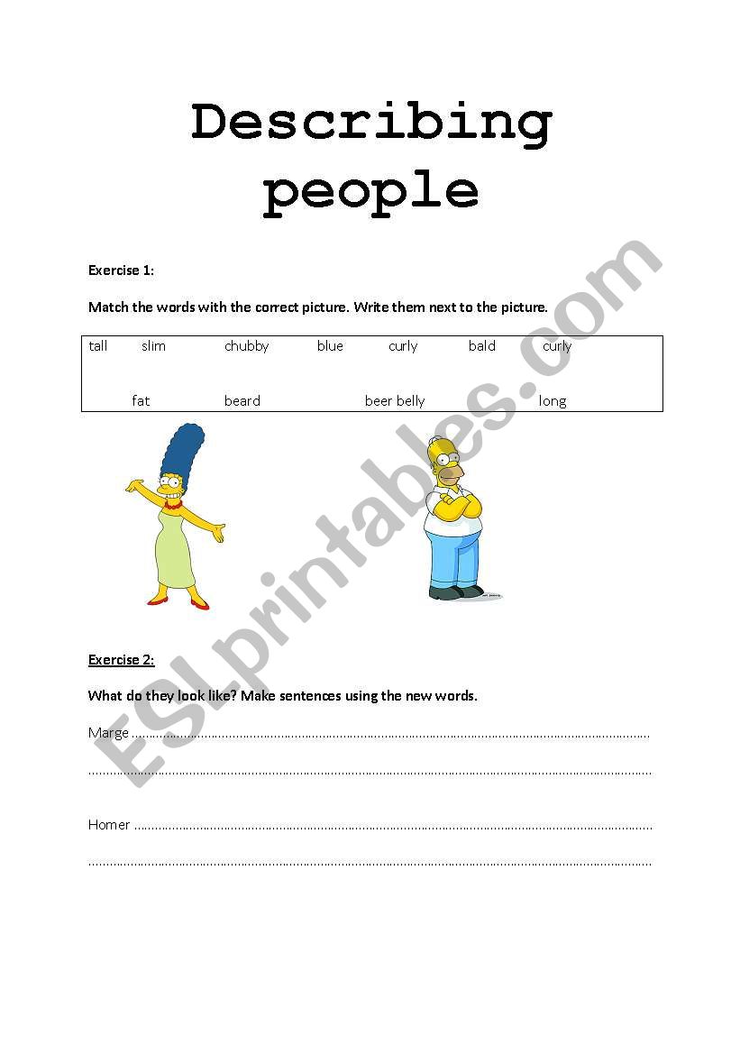 describing people worksheet