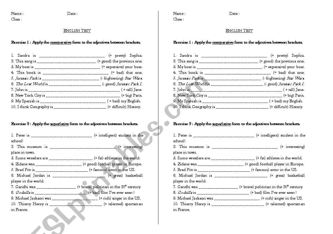 Test comparative / superlative