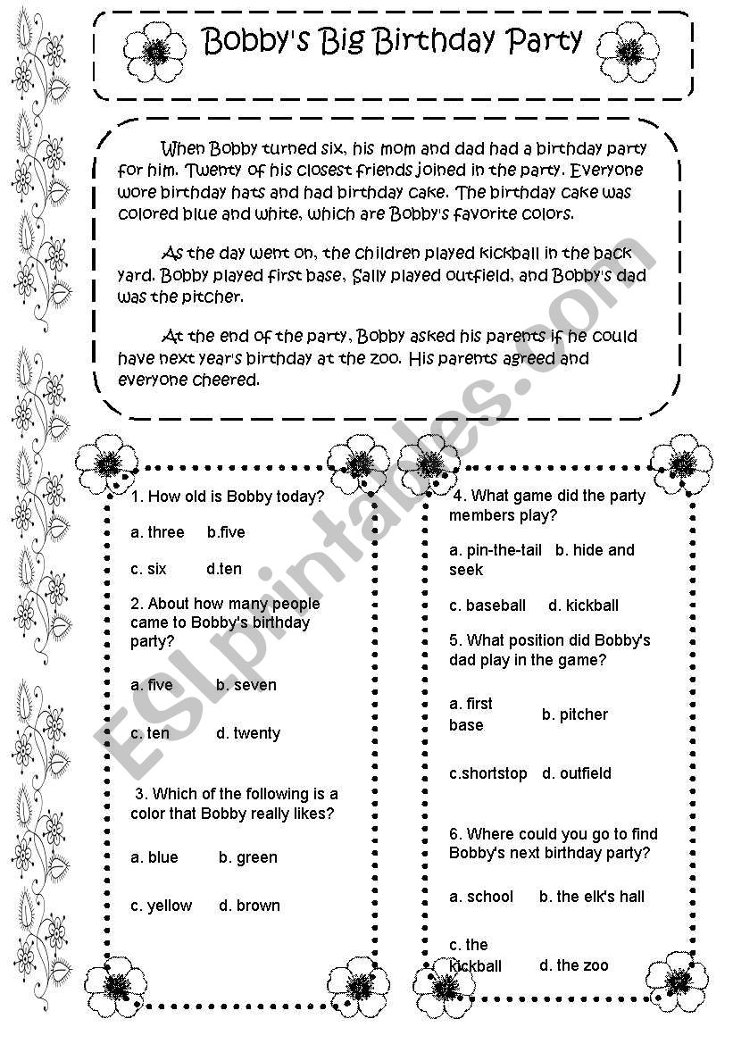 Reading Comprehension worksheet