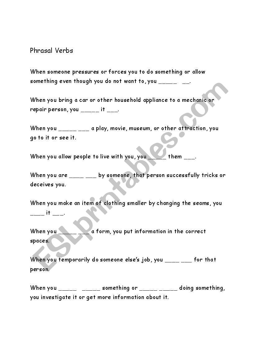 Phrasal Verbs worksheet
