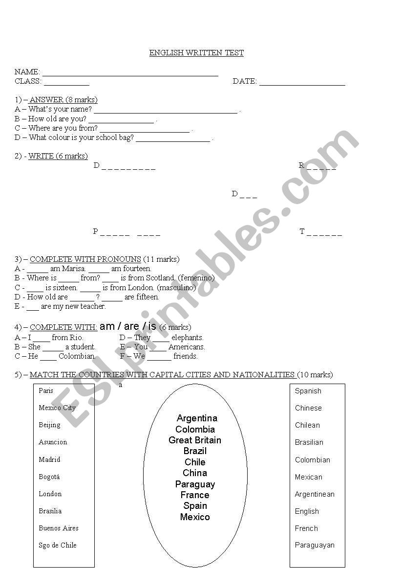 Verb to be, pronouns and countries