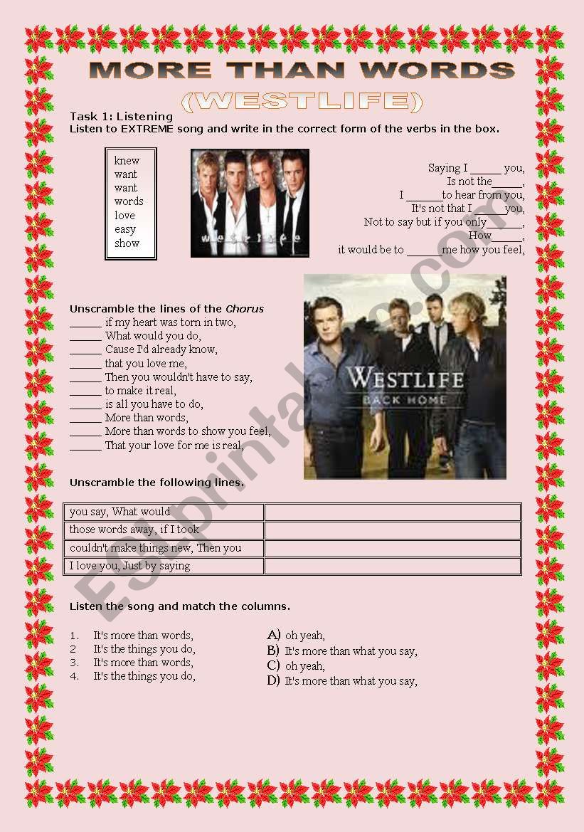 more than word by westlife worksheet