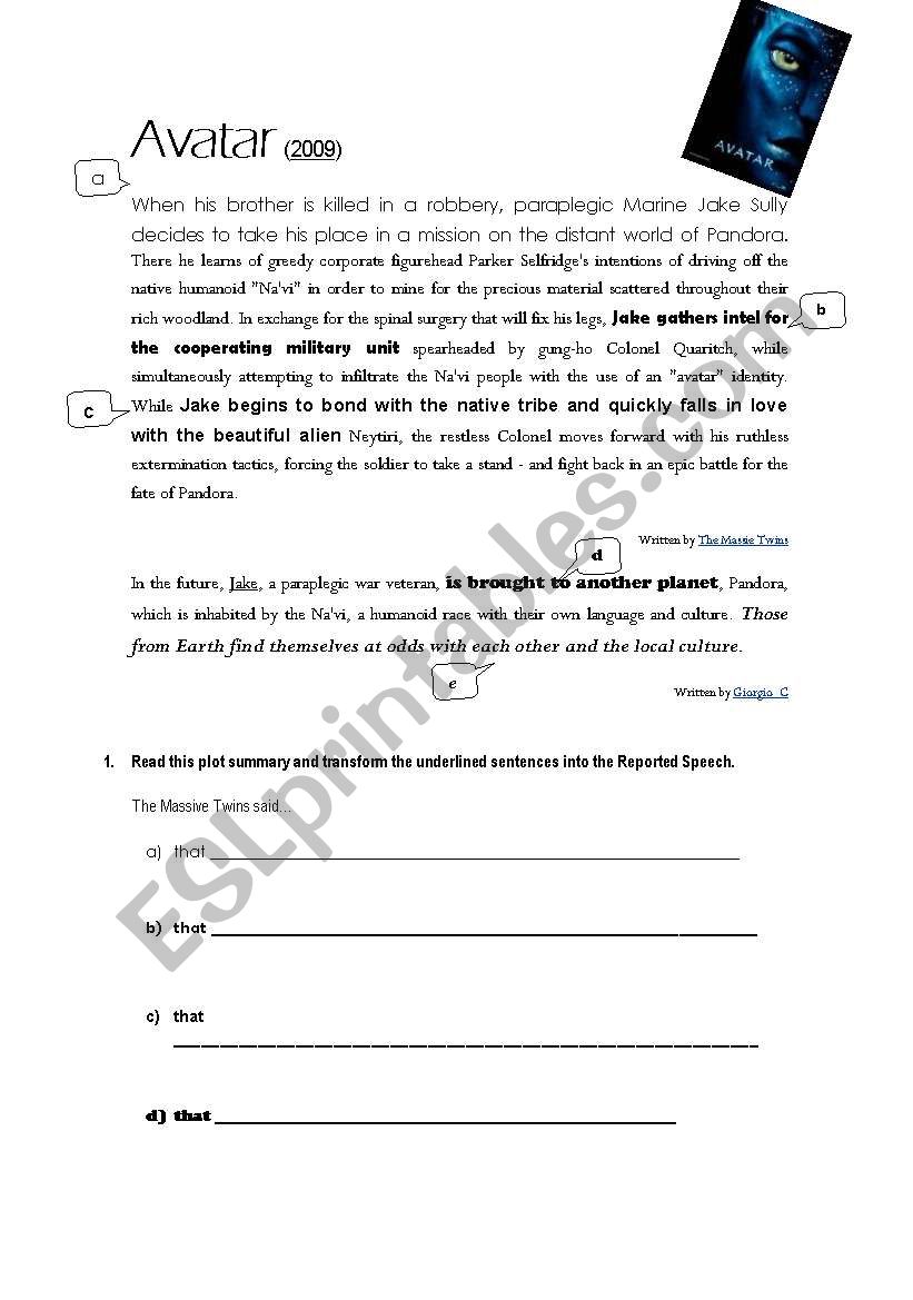 Reported Speech worksheet