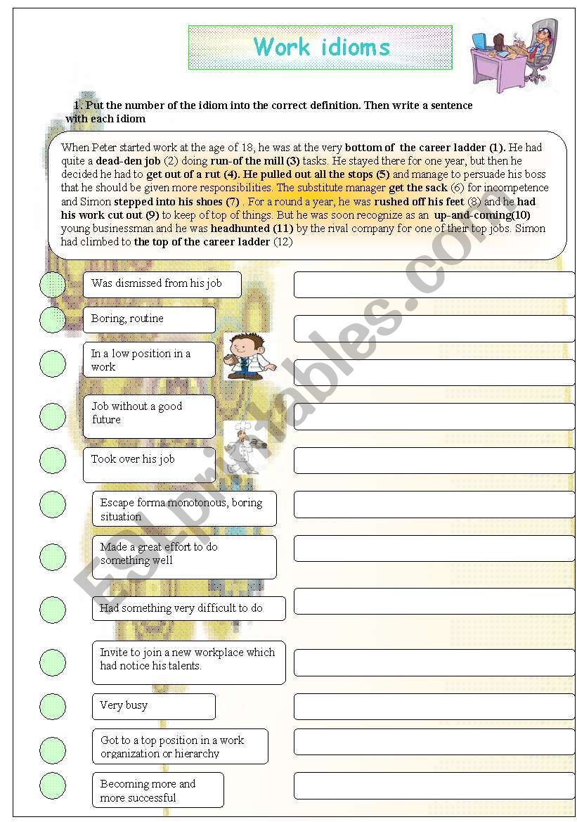 work idioms worksheet