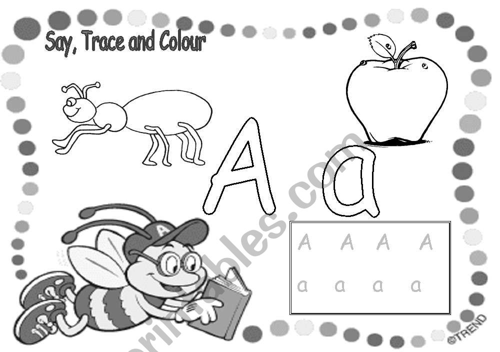 say trace and color a-b-c worksheet