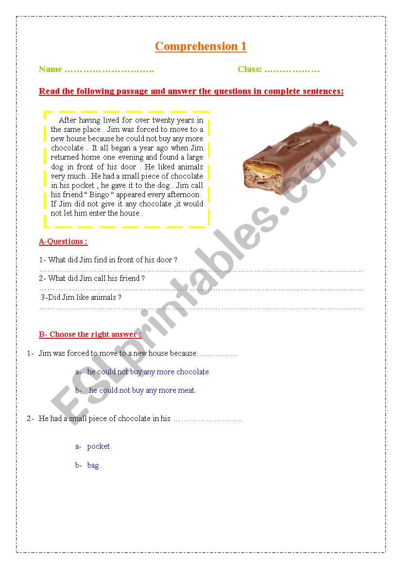 Comprehensions worksheet