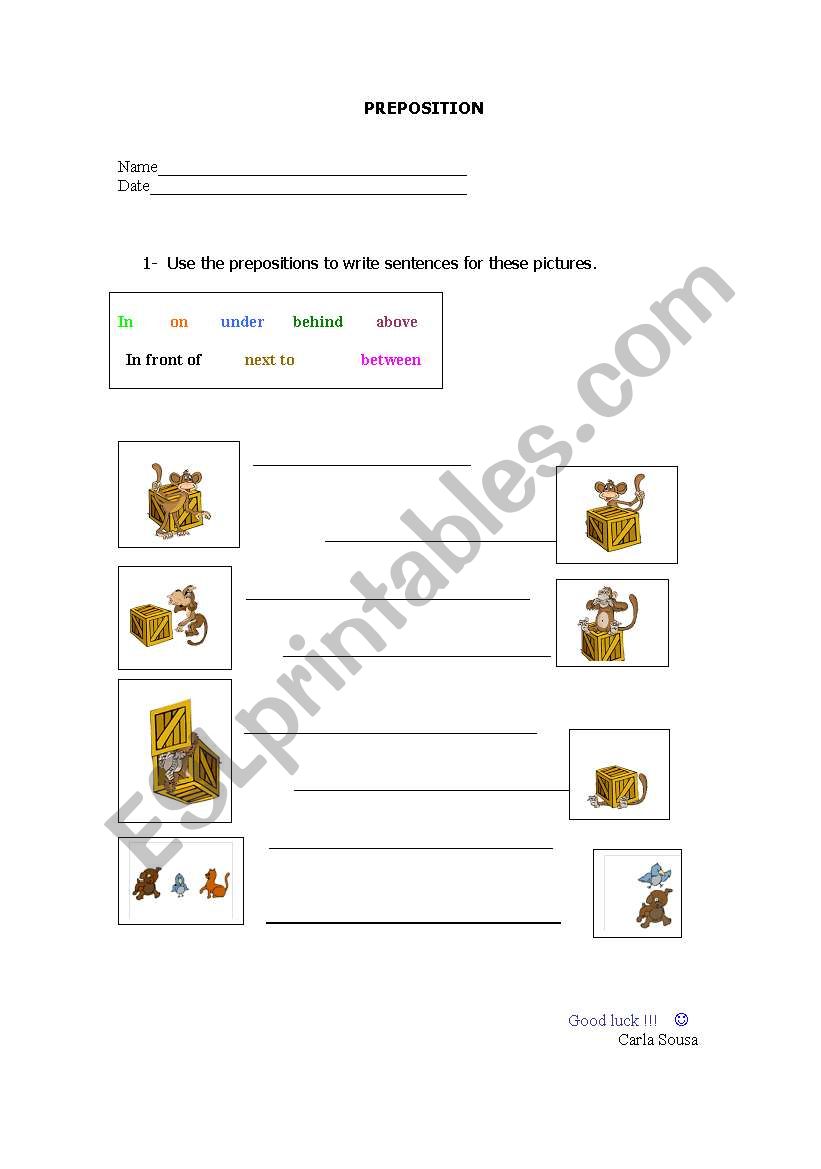 PREPOSITION OF PLACE worksheet