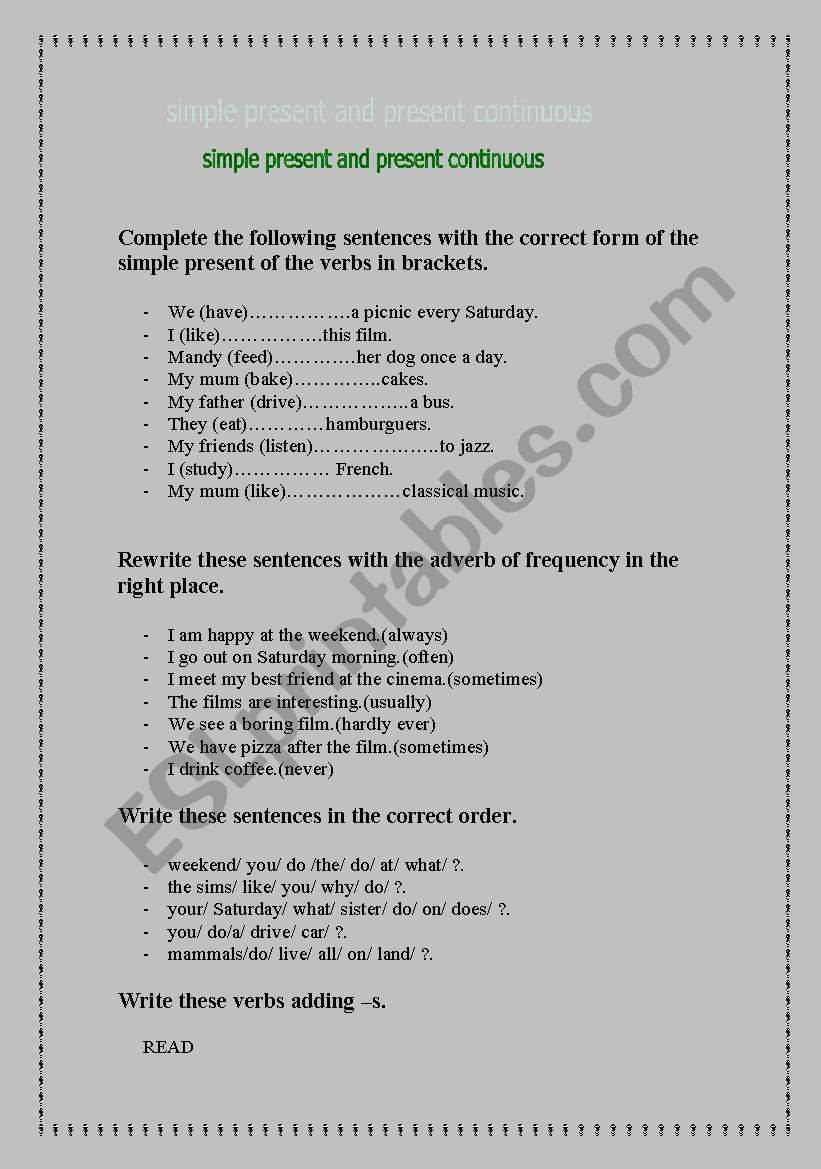 simple present and present continuous