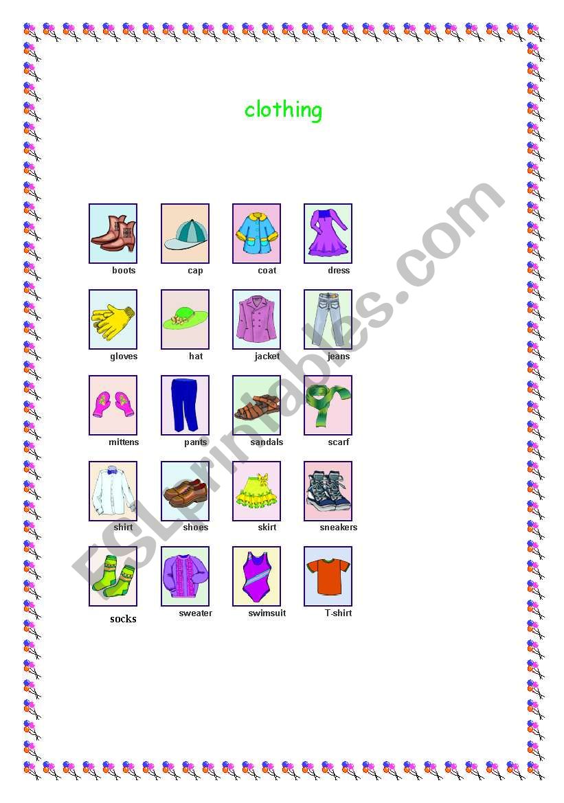 clothing worksheet