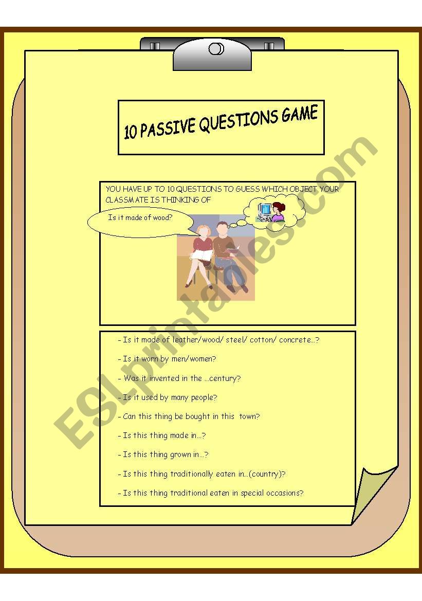 PASSIVE VOICE PAIRWORK ACTIVITY