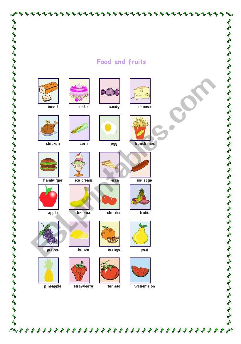 food and fruits worksheet