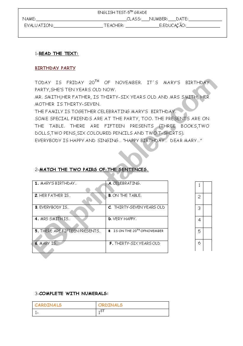 test worksheet